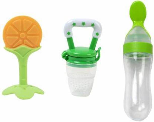 Saraswati kart Baby fruit nibbler with fruit teether & spoon feeding bottle for feeding (Set 3)  - Silicone