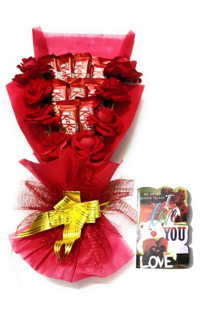 FluteRey KITKAT BOUQUET WITH I LOVE U CARD Paper Gift Box