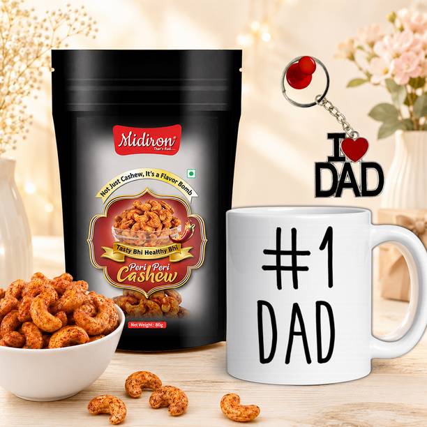 Midiron Father Birthday Gift Combo – Peri Peri Cashew Treat with Coffee Mug for Dad Assorted Gift Box
