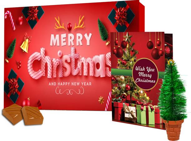 Midiron Chirstmas Handmade Chocolate Box & Tree Miniature and Card | Pack of 3 Paper Gift Box