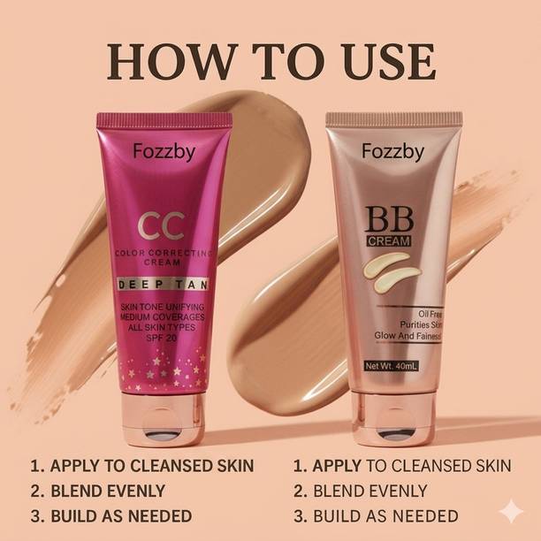 FOZZBY BB + CC Cream Combo Pack Foundationfor Girl and Women a35 Foundation