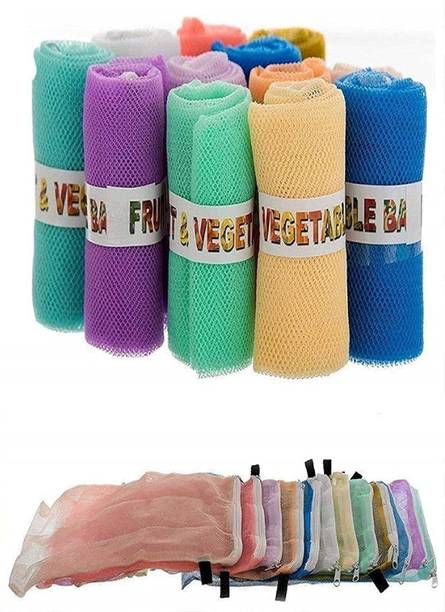 Divya Creation Pack of 15 Mesh Fridge Bags Reusable Storage Bag for Fruits & Vegetable with Zip Nylon Fruit & Vegetable Basket