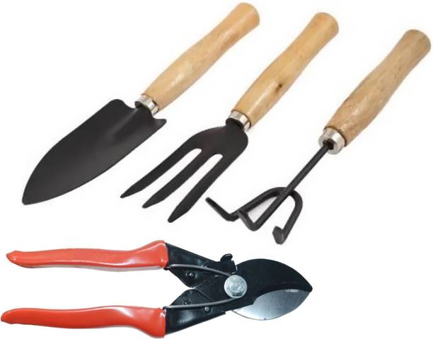SHAHJI gardening mini trowel set with wooden handle and heavy duty pruner ,cutter Garden Tool Kit