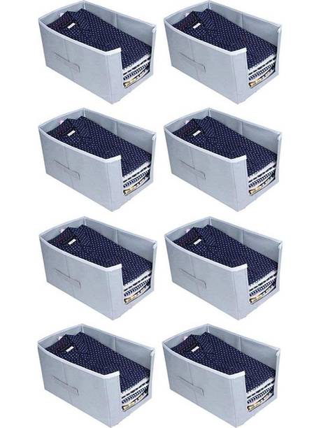 Minso Non Woven Large Capacity Shirt Stacker / Foldable & Stackable Closet Wardrobe Shirt Tshirt Organizer/Cupboard Organizer Foldable Storage Box/Multipurpose Cloth Organizer (Grey, Pack Of 8)