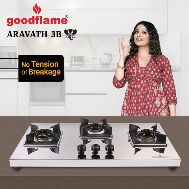 goodflame Aravath 3B Stainless steel stove 3 Dual Tone Imported(Silver,stainless steel) Stainless Steel Manual Hob