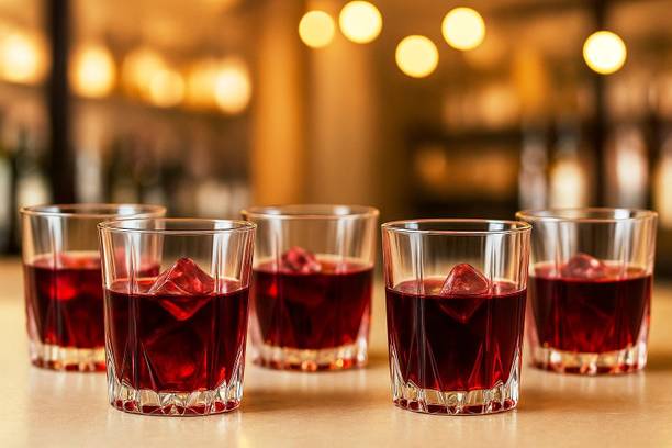 Vitrexa (Pack of 5) Premium Crystal-Cut Design Glass Set Clear Water, Whiskey Glasses Glass Set Whisky Glass
