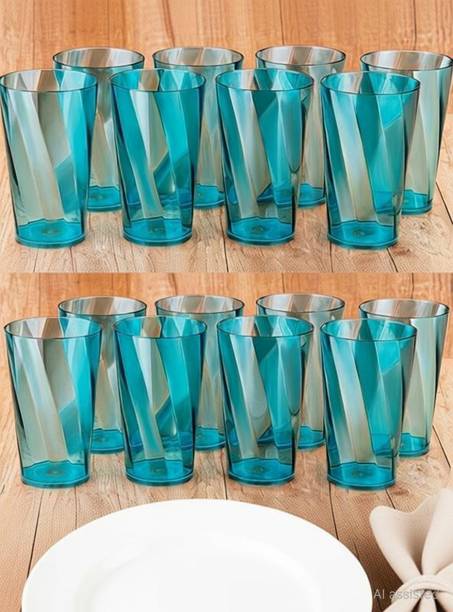 BELLERBIRD (Pack of 16) Premium Quality Twister Shape Plastic Water Glass Set Water/Juice Glass
