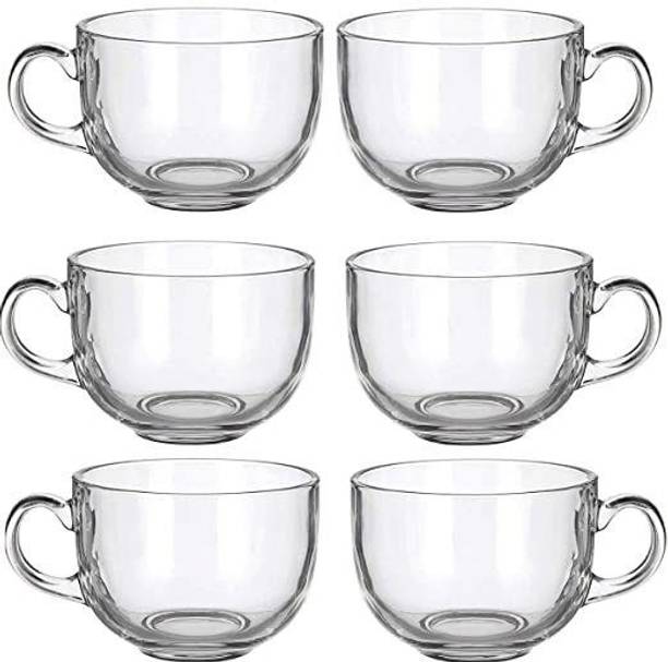 Beadart (Pack of 6) Tea and Coffee Glass Set of 6 with Handle - Microwave Safe,Coffee Mug (190 ml) Glass Set Water/Juice Glass