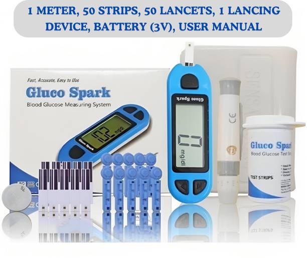 gluco spark Meter, 50 strips and 50 lancets| Compatible only with Glucospark Sugar Machine Glucometer