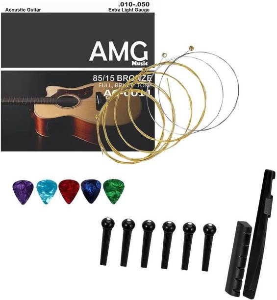 HOUSE OF COMMON Acoustic Guitar Stainless Steal String Set with Saddle Set & Picks for Acoustic Guitar Guitar String
