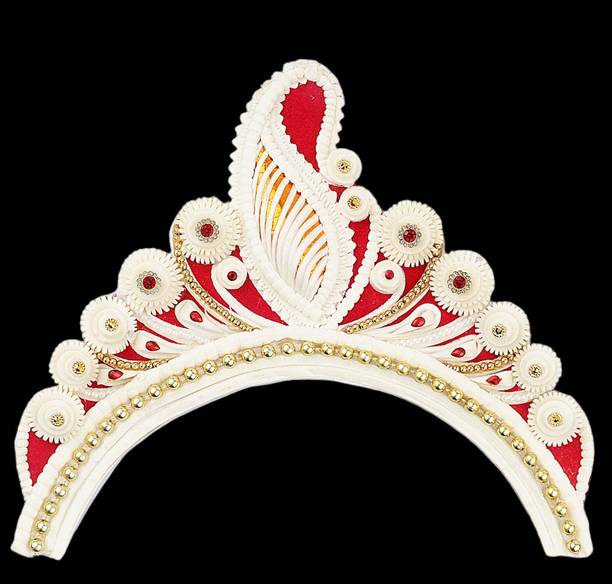 house of common Traditional Bengali Women Bridal Shola Crown Biyer Solar Mukut for Bride Hair Accessory Set