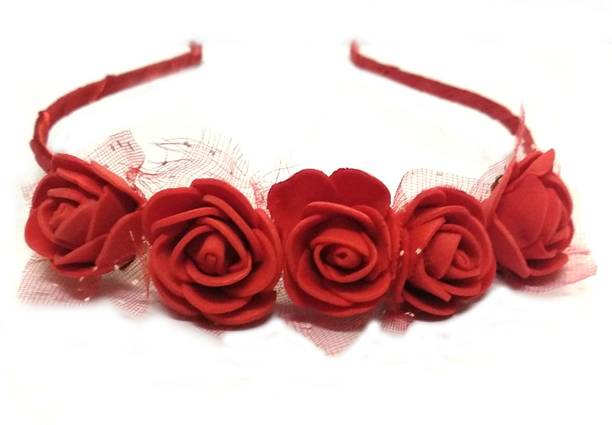 Maahal Women /Girls Rose Floral Flower Garland Crown Headband Hair Band Bridal Festival Clip Red Hair Band