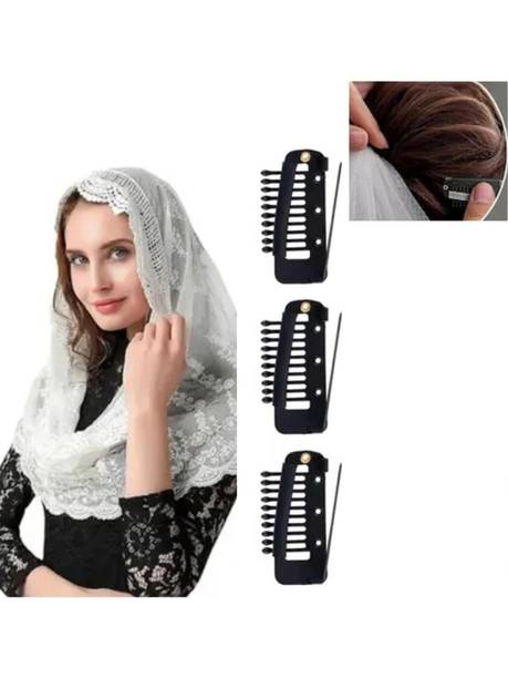 OLLIVOO 3 Pc Chunni Dupatta Clips with Safety Pin, 10-Teeth Strong Chunni Grip Hair Pin