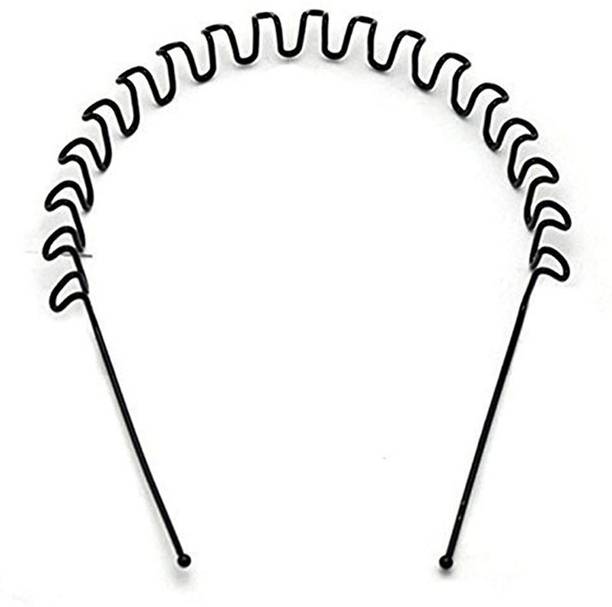 QNAM Black Metal Spring Zig Zag Wave Hair Band for Men and Women Head Band