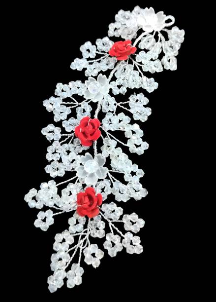 zainab Party Wear Red and White Hair Tiara for Women and Girls Hair Accessory Set