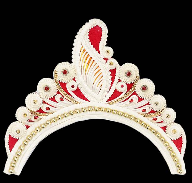 BengCraft Traditional Bengali Women Bridal Shola Crown Biyer Solar Mukut for Bride Hair Accessory Set