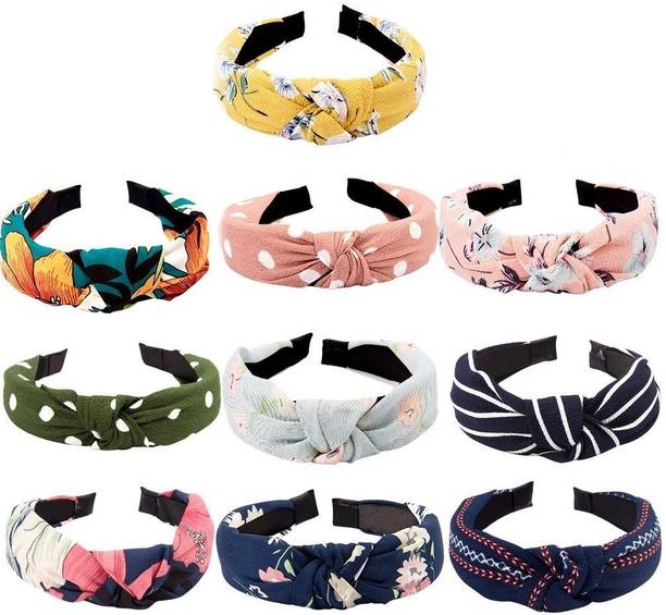 QNAM AFSANA'S PACK OF 10 PCS MULTICOLOR KNOT HAIRBAND FOR GIRLS AND WOMENS Hair Band