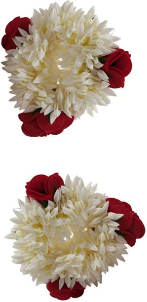 FLEURLIZA Purple Orchid Flower Gajra & Two Pink Rose Pin / Washable Flower Natural Look Hair Accessory Set