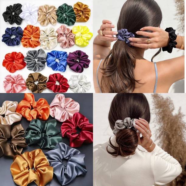 LS ENTERPRISES Women Satin Hair Scrunchies Rubber Band Pack of 12 (Multicolour) hair combo