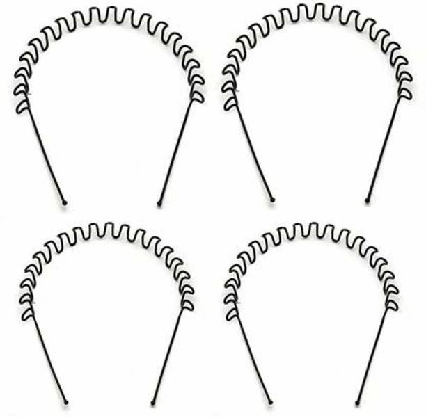 QNAM 4 Pcs Metal Zig Zag Unisex Hair Band Hair Accessories For Men And Women, Black Hair Band
