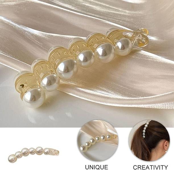 Kaima White Pearl Hair Clip Banana Clips Ponytail Holder Banana clip Banana Clip