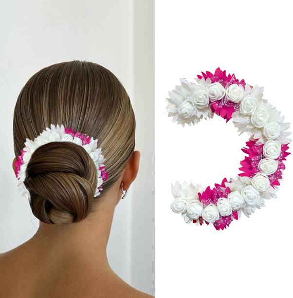 VIVIAN Rose Petal Flower Pink Tiara Gajra Hair Juda For Women (Pack of 1) Hair Accessory Set