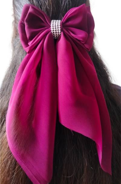 house of common Luxury Georgette Long Hair Bow Clip for Women & Girls | Fancy Stylish Barrette Hair Clip