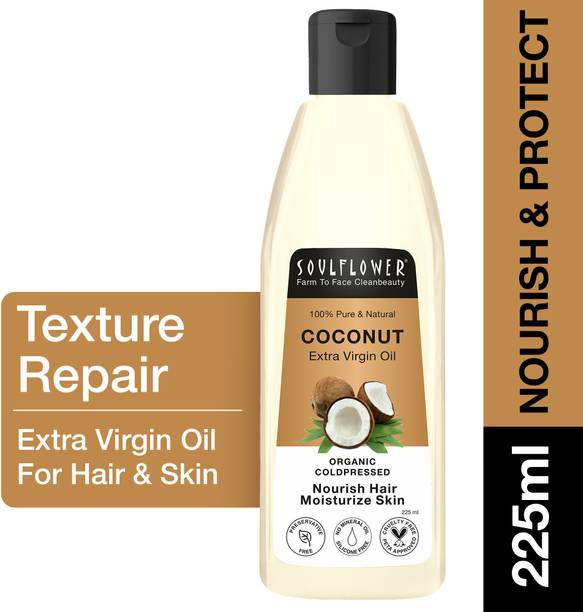 Soulflower Coconut Oil for Hair Growth, Frizz Control, Damage Repair, Moisturizer, Pure Hair Oil