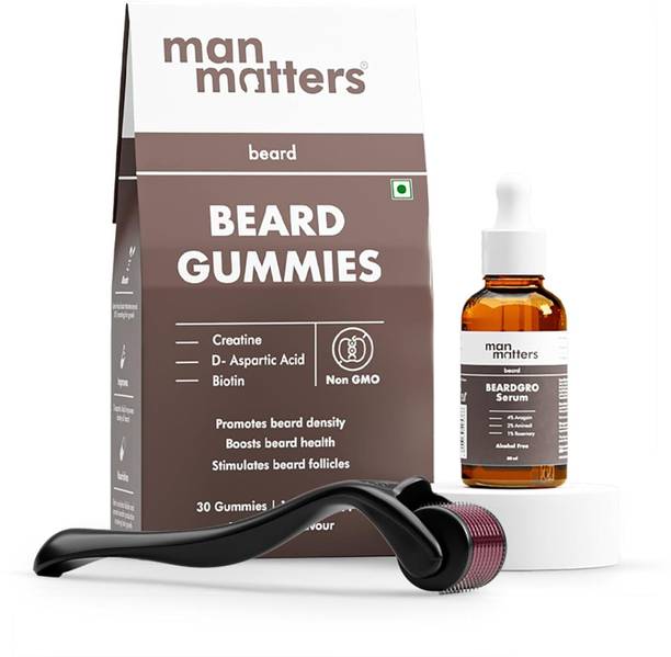 Man Matters Ultimate Beard Growth Kit | Beard Serum, Beard Gummies & 0.5mm Derma Roller Hair Oil