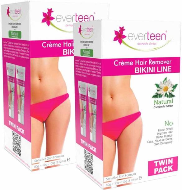 everteen 50g+50g Natural Bikini Line Hair Remover Creme for Women – 2 Twin Packs Cream