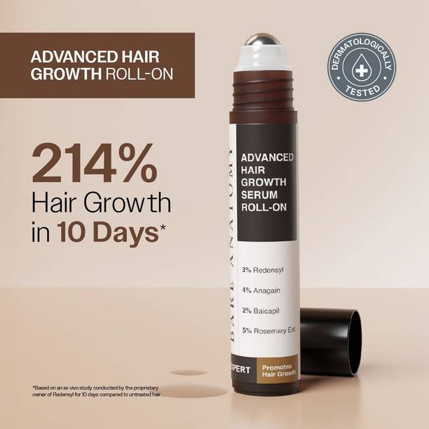 BARE ANATOMY Advanced Hair Growth Serum Roll-On | Redensyl, Anagain, Rosemary, Rice Water