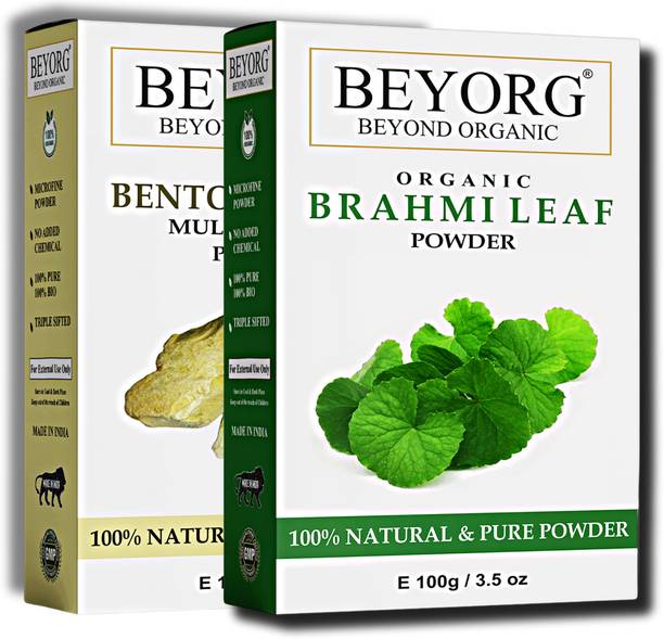 BEYORG Multani Mitti Powder & Brahmi Powder Ideal For Brightning Glowing Skin & pimples