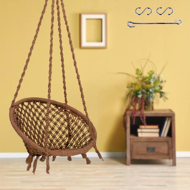 Swingzy Cotton Netted Rope Hanging Swing Chair for Adults & Kids/Swing for Balcony/ Cotton, Wooden Large Swing
