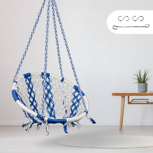 Swingzy Cotton Round Hanging Swing for Kids & Adults/Cotton Rope Swing Chair for Home/ Cotton, Wooden Large Swing