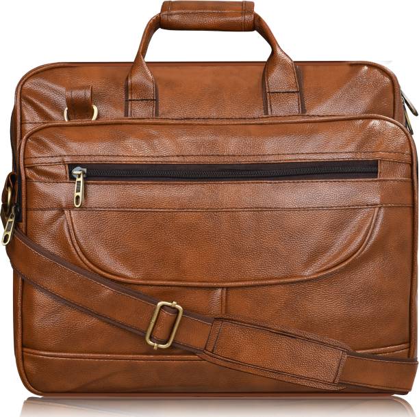 parth Tan Color Faux Leather 28L Big Size Office Laptop Bag For Men BG07 Waterproof Messenger Bag