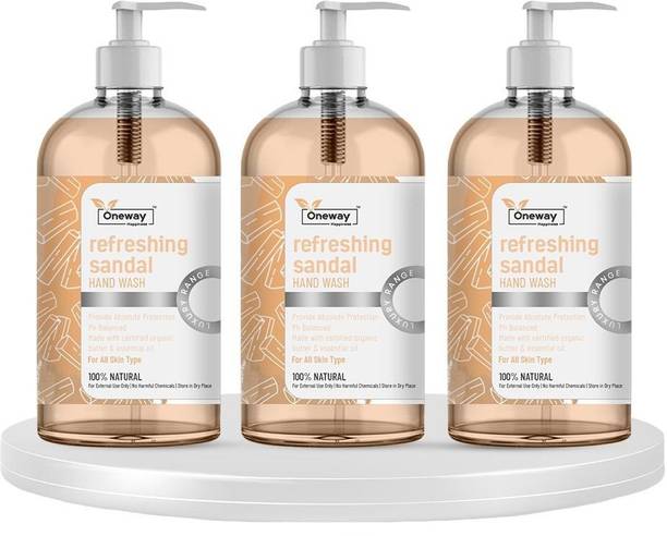 Oneway Happiness Sandal Hand Wash with Sandalwood & Aloe Vera (pack of 3 - 100 ml each) Hand Wash Bottle + Refill