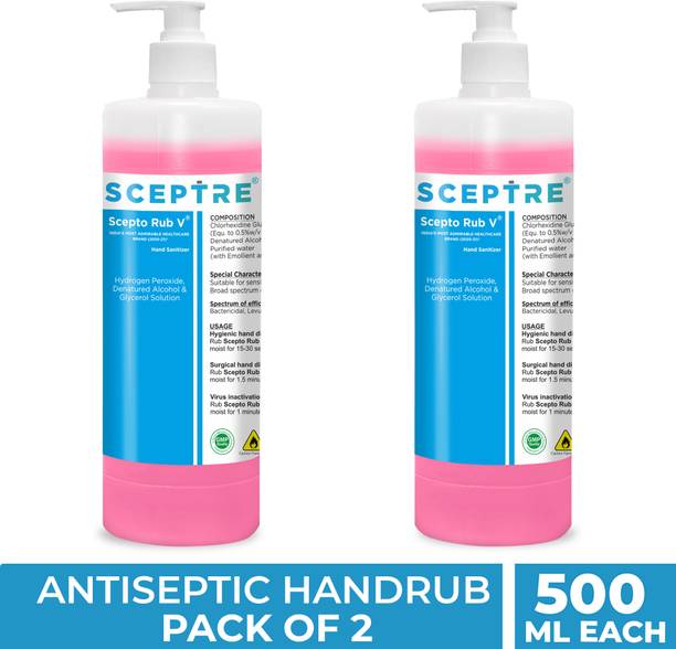 Sceptre Combo of 2 Scepto Rub V Non-Sticky Liquid hand Sanitizer for Rapid Sterilization Hand Sanitizer Pump Dispenser