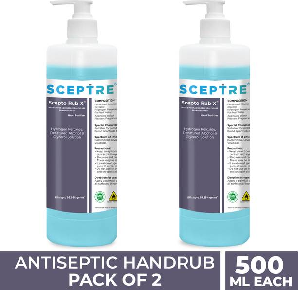 Sceptre Combo of 2 Scepto Rub X Non-Sticky Liquid hand Sanitizer for Rapid Sterilization Hand Sanitizer Pump Dispenser