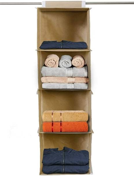 Craficial Non-Woven 4 Compartment Cloth Hanging Organizer / Storage Wardrobe for Almirah Closet Organizer