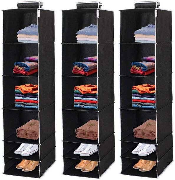 Flipkart SmartBuy Non Woven Hanging 6 Shelf Compartment Clothes Storage Organizer Pack of 2 Handbag Organizer