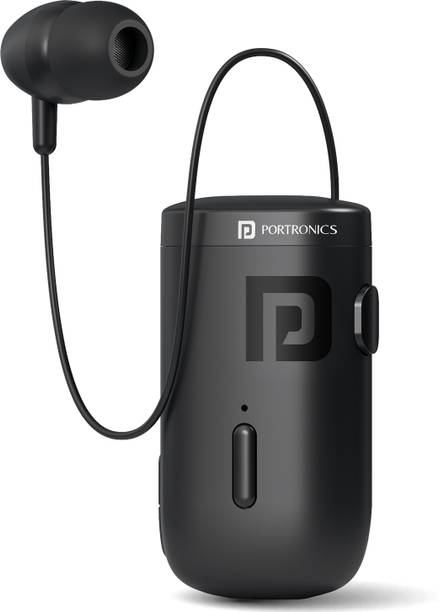 Portronics Harmonics Klip 6 Retractable Bluetooth Earphone,30Hrs Playback,Vibration Prompt Bluetooth
