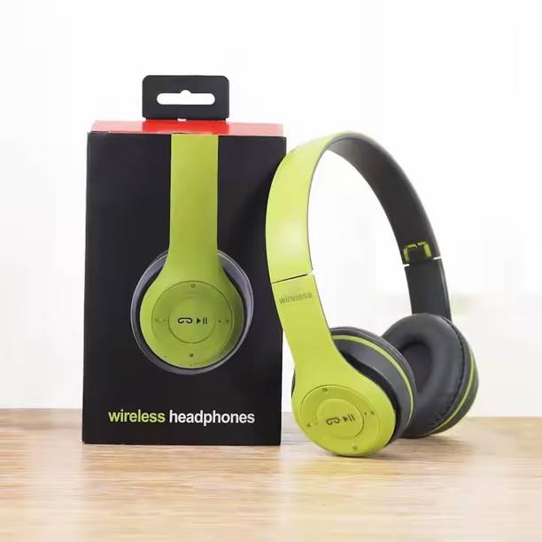 TABARET Buy Foldable Gaming Wireless Headphone with Mic Bluetooth (Green, On the Ear) Bluetooth