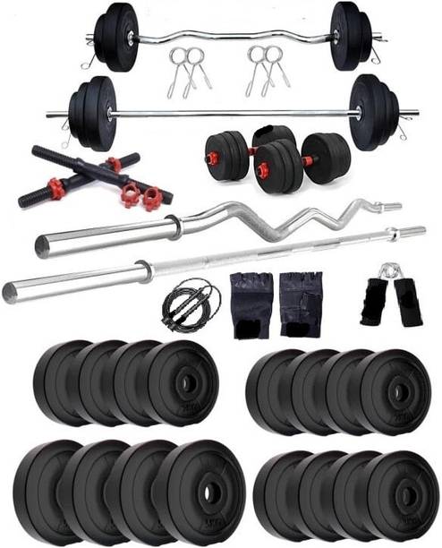 rj fitness 40 kg 40 KG HOME GYM WITH 3 FT STRAIGHT ROD + 3 FT CURL ROD + DUMBBELL ROD +ACCESORIES Home Gym Combo