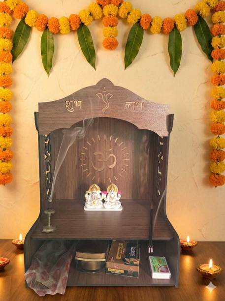 Bindian Wooden Temple for Home and Gift Purpose Solid Wood Home Temple Engineered Wood Home Temple
