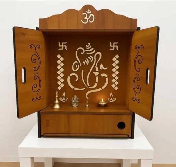 The Laptev Wooden Home Pooja Mandir with Om Symbol Carving Engineered Wood Home Temple