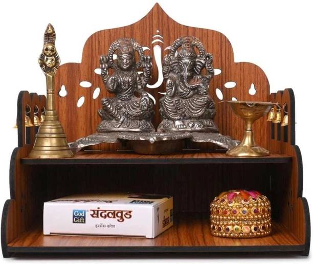 Quickmart Teak Finish Wall Mount Pooja Mandir Solid Wood Home Temple