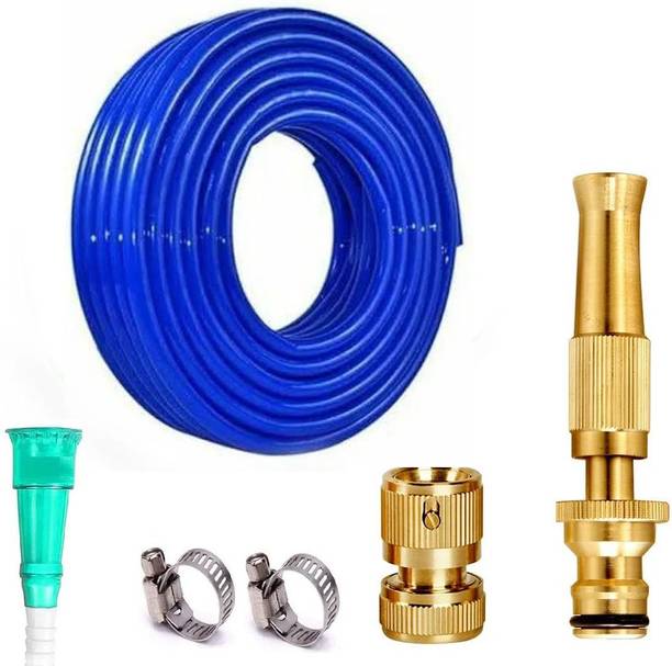 रामनर 30 meter (100 feet), 0.5 inch garden pipe light weight water hose durable , with metal spray, connector and clamps water gardening cleaning होज़ पाइप