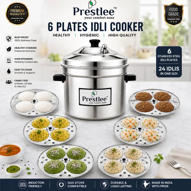 Prestlee Prestlee Premium Stainless Steel 6 Plate Idli Maker with Steamer (Silver) Standard Idli Maker