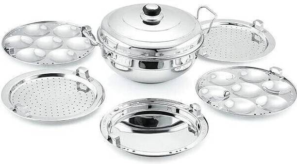 MITHALI Stainless Steel Multi Kadai with 2 Idli, 2 Dhokla & 1 Patra Steamer Plate Induction & Standard Idli Maker