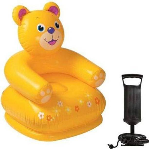 TOYLAND Happy Animal Teddy Sofa/ Chair (Yellow) with Air Filling Pump Inflatable Sofa/ Chair